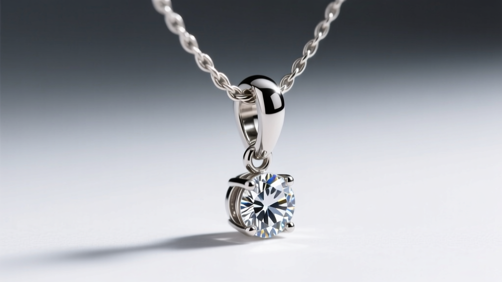 Macro shot of a dangle necklace micro-hinge showing a titanium ball-bearing joint connecting a diamond drop to a fine cable chain
