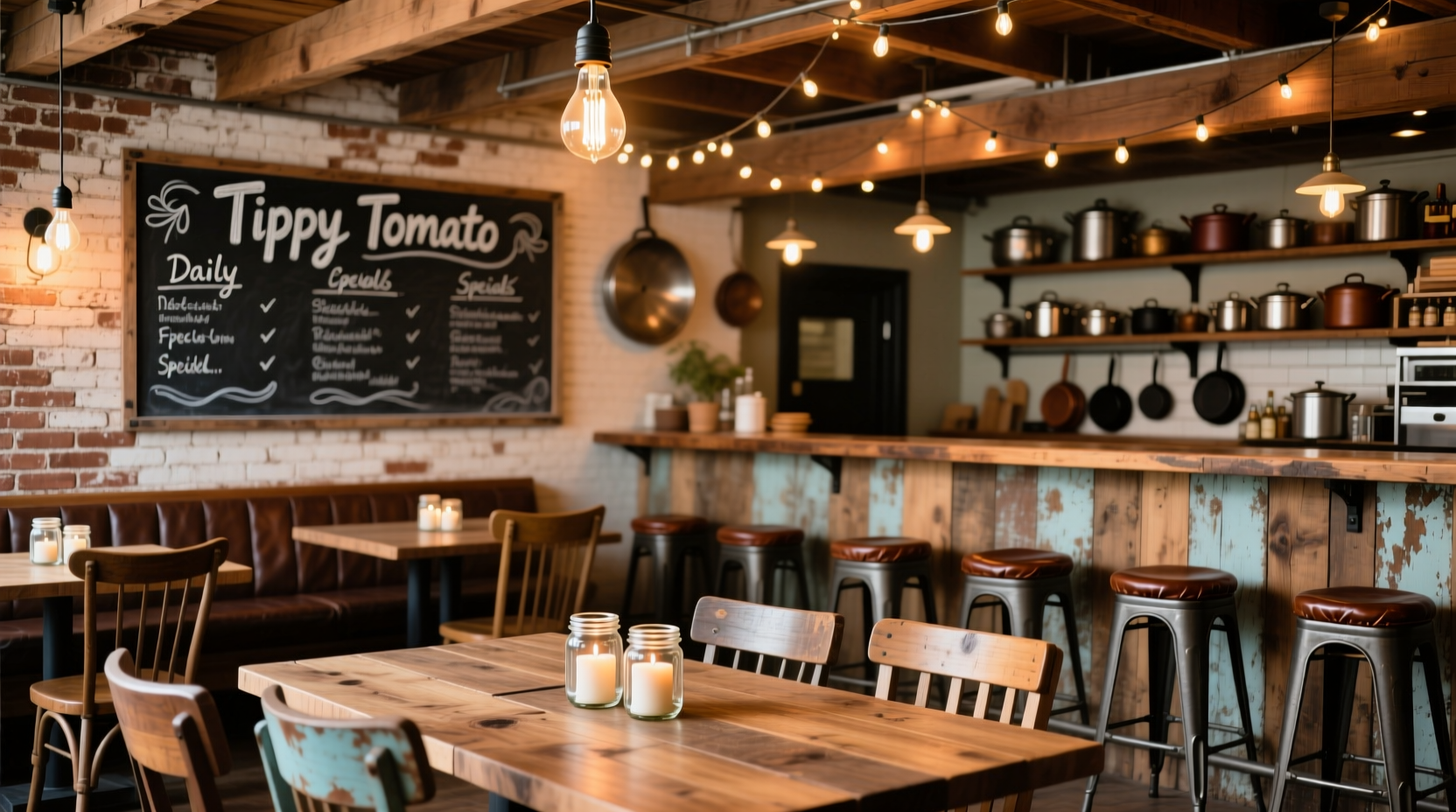 Tipsy Tomato OKC dining area with rustic decor