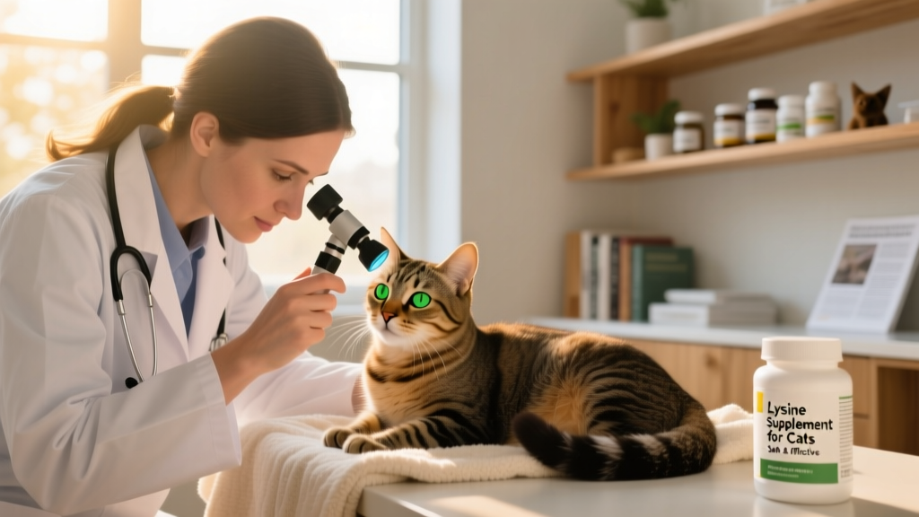 Veterinarian gently examining a cat’s eyes during a wellness checkup