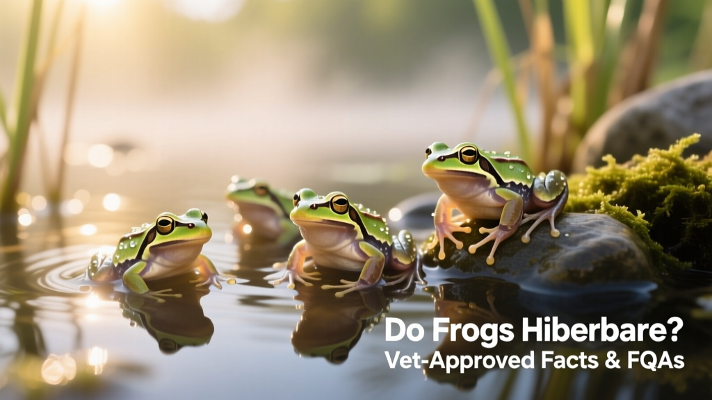 A group of juvenile frogs emerging from pond water on a sunny early-spring day