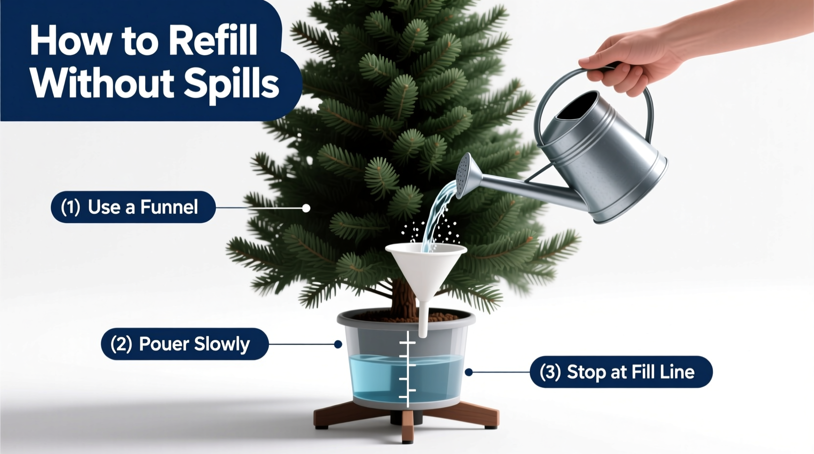 how to prevent christmas tree water from spilling when refilling