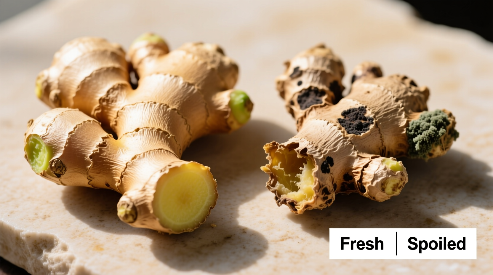 Verschiedene Stadien von verderbendem Ingwer