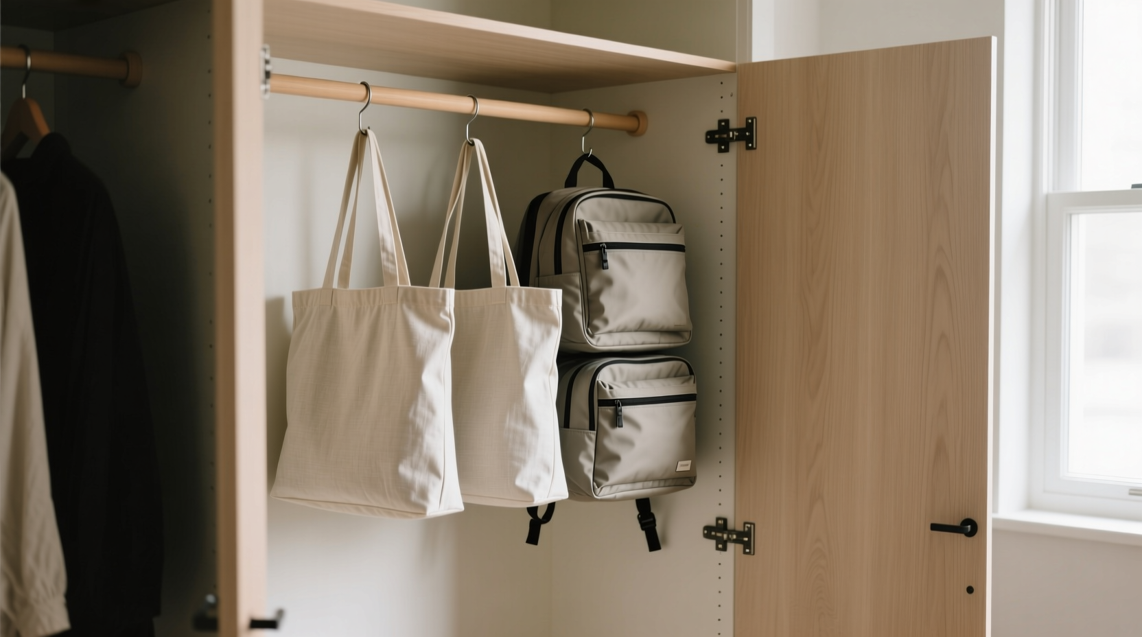 closet organization tips for totes backpacks