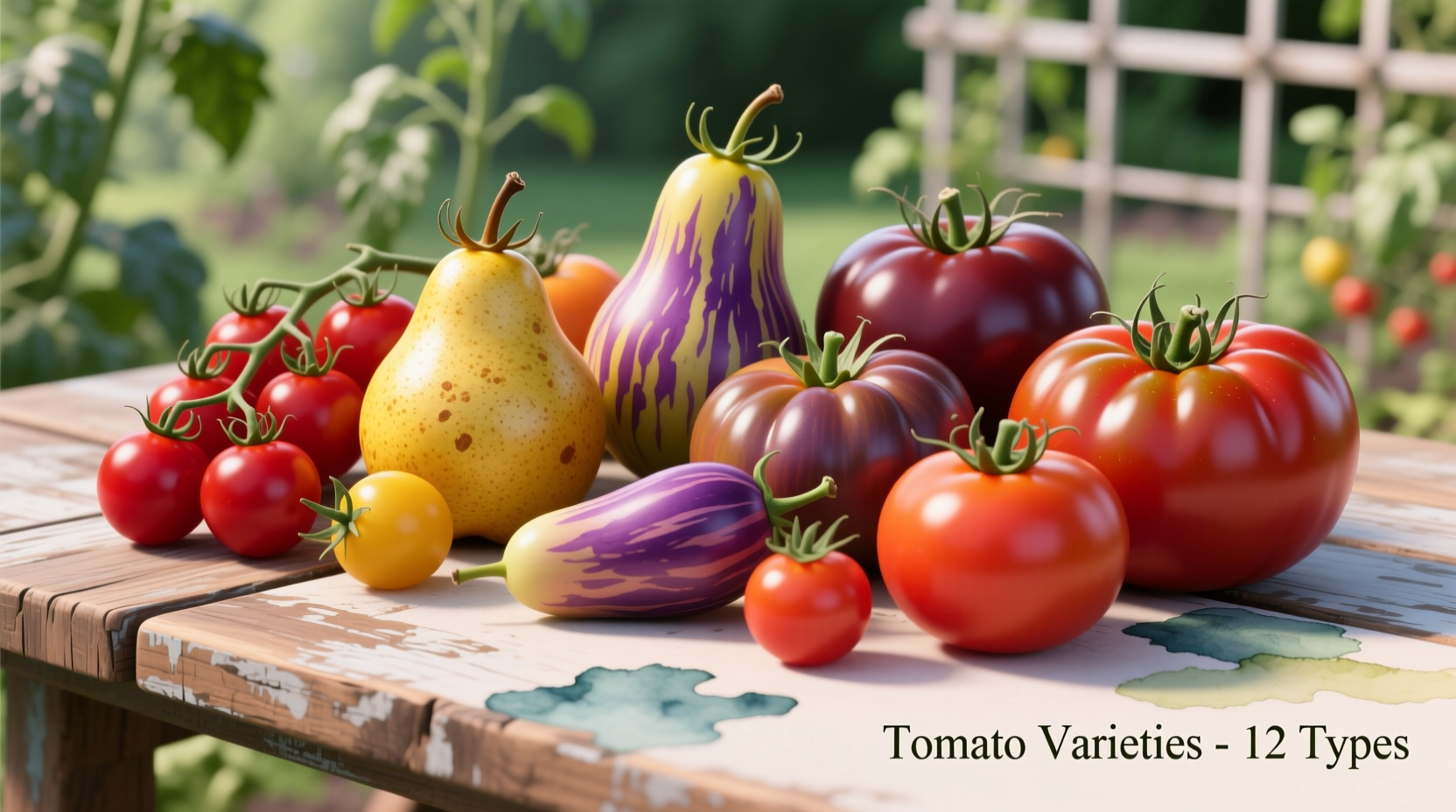 Tomato varieties showing different colors and shapes