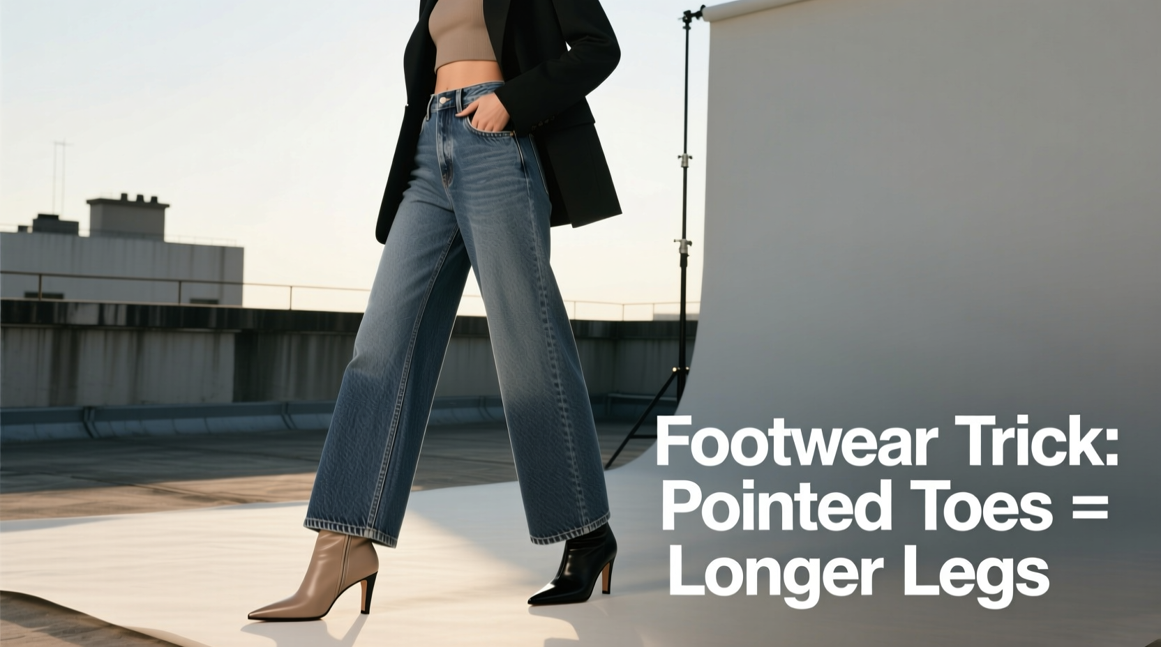 how to style wide leg jeans without looking shorter using footwear tricks