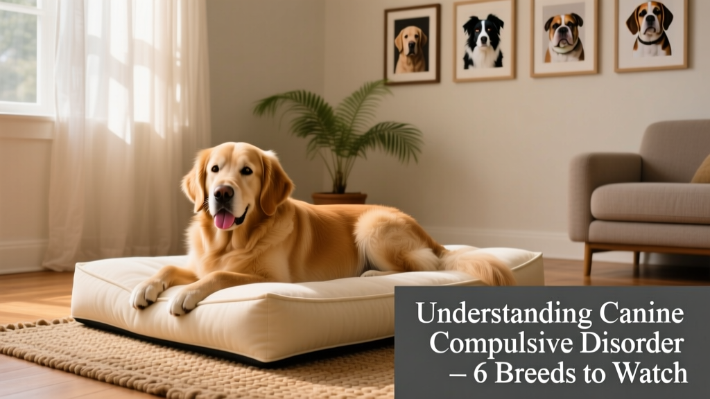 A calm, focused dog resting peacefully on a soft bed indoors