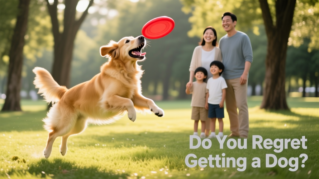 A joyful dog playing fetch in a grassy park with a new family watching nearby