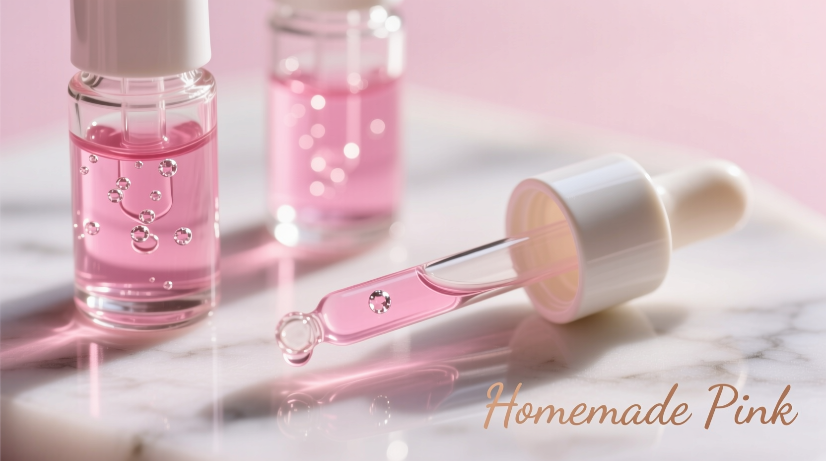 Homemade pink food coloring in glass droppers