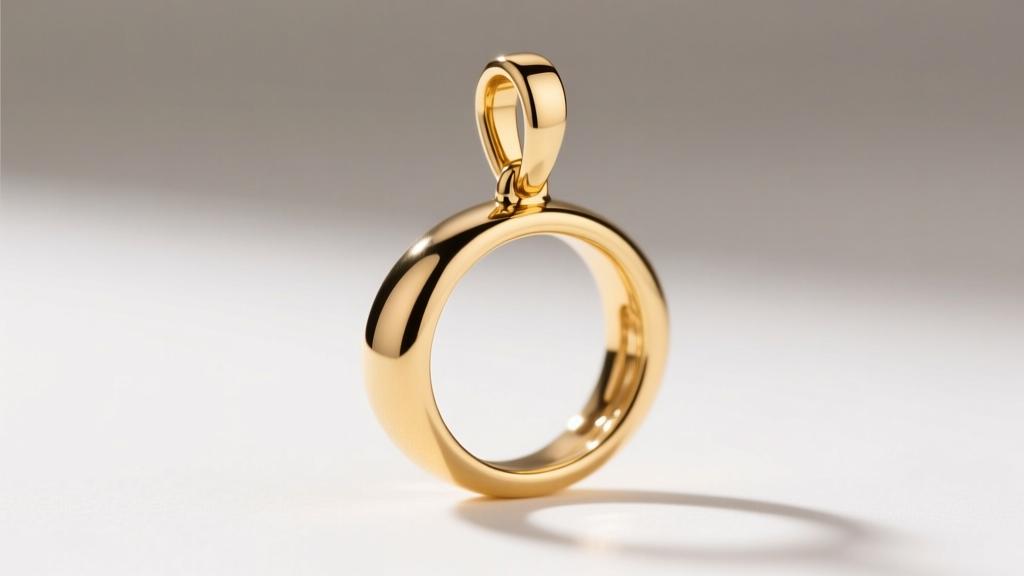 Side view of an 18k gold hollow bow pendant, showing a small dent on the top loop to illustrate the softer alloy vulnerability.
