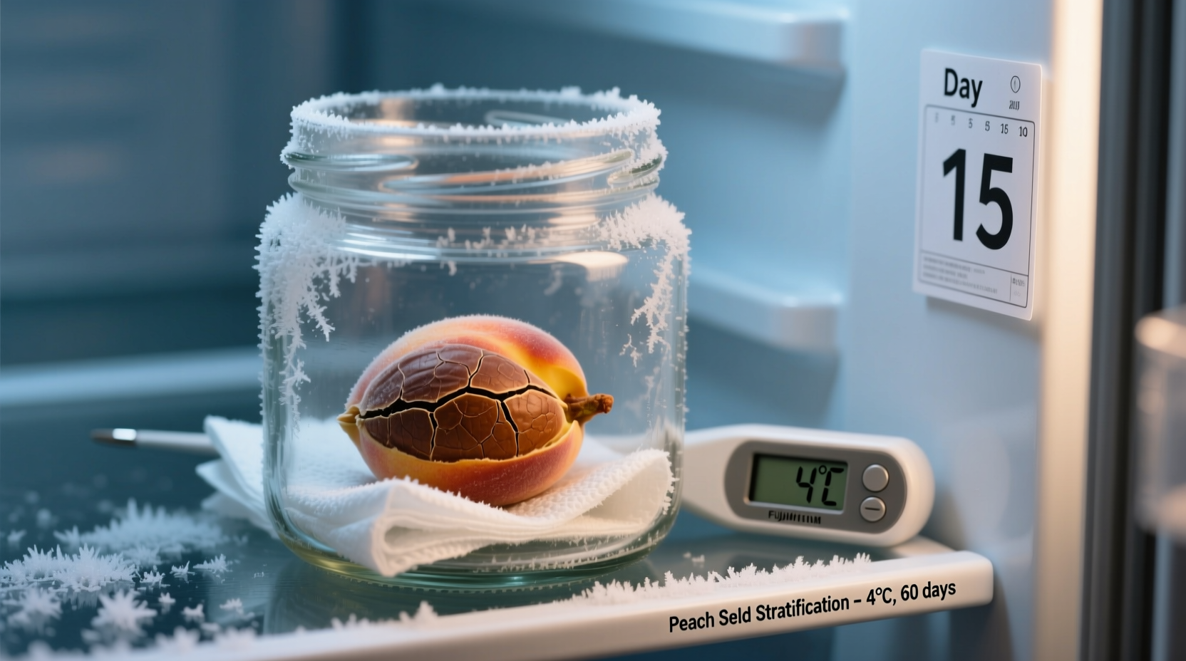 Peach seed stratification process in refrigerator