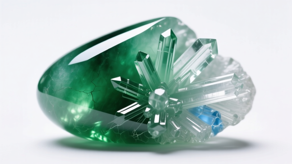 Macro close-up of carved jadeite showing natural fibrous crystal structure and glassy luster under bright gemological lighting