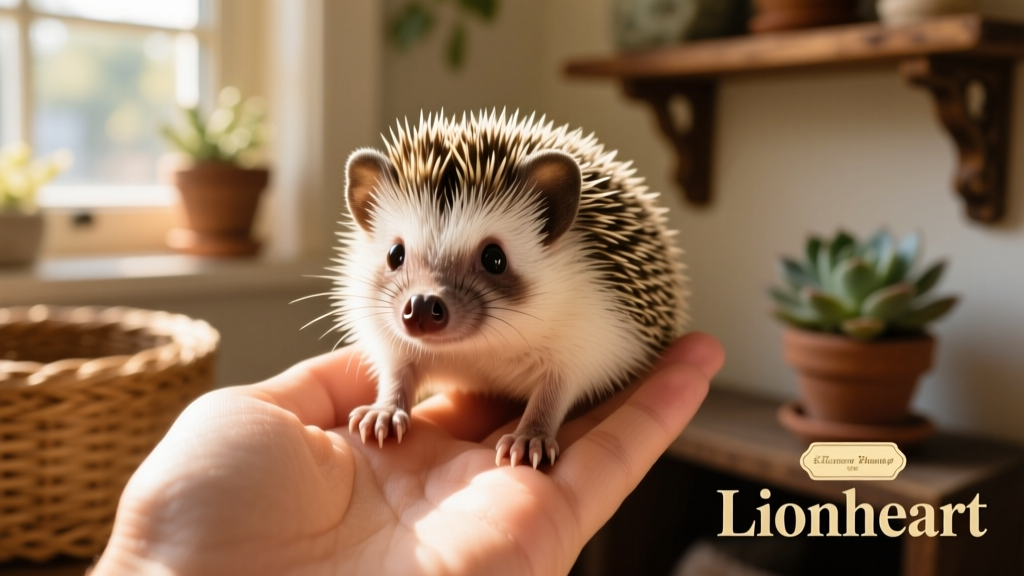 A curious African pygmy hedgehog perched on a hand, showcasing its spines and expressive eyes