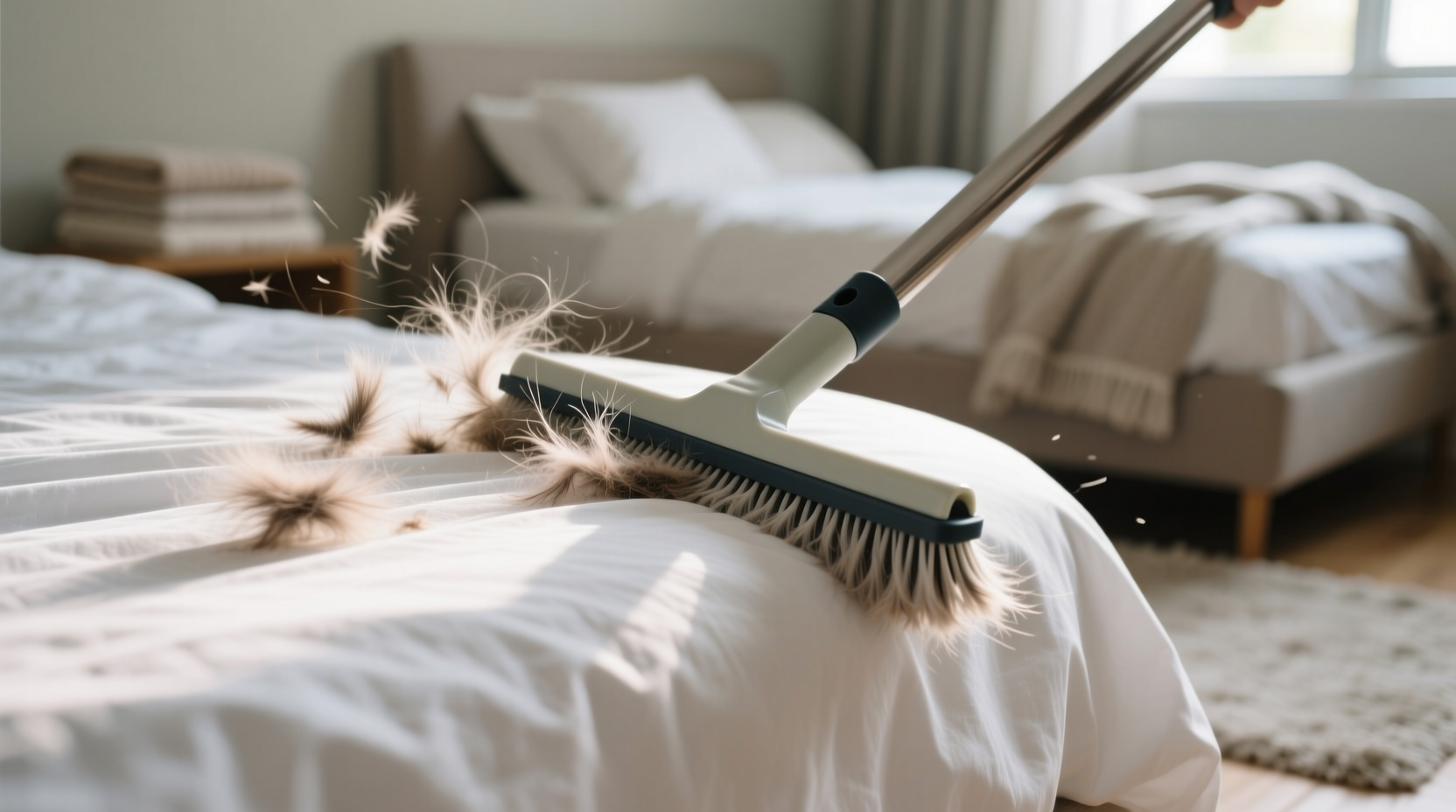 get pet hair out of your bed fast with a squeegee