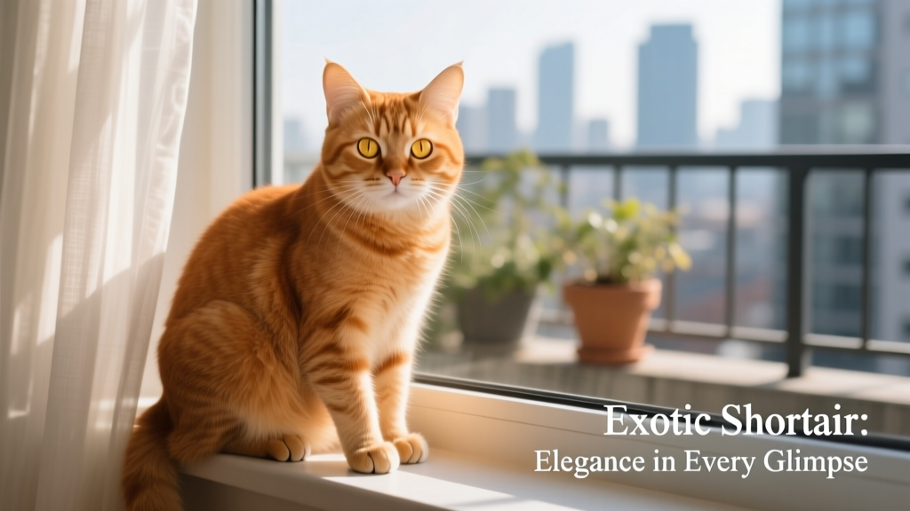 ginger exotic shorthair cat sitting by window