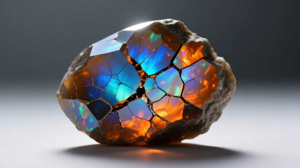 Macro shot of a fractured boulder opal revealing internal cracking caused by rapid temperature changes and environmental moisture