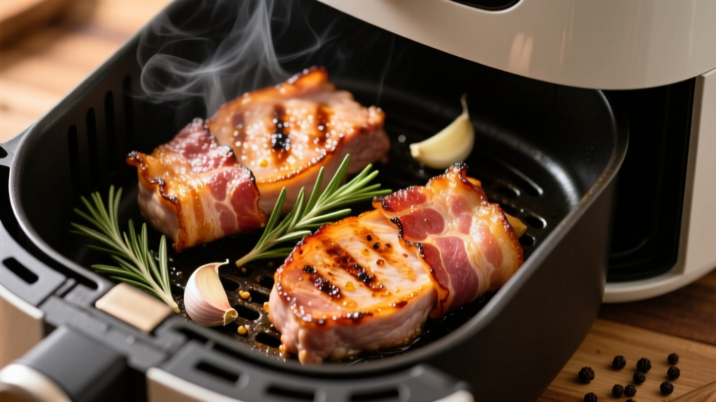 Bacon Wrapped Pork Chops in Air Fryer (Crispy & Juicy!)
