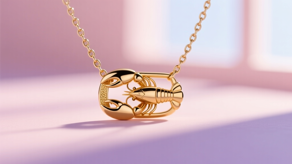 Detailed view of a 5mm solid gold lobster clasp securing a delicate box chain necklace, shown against a blurred pastel background.