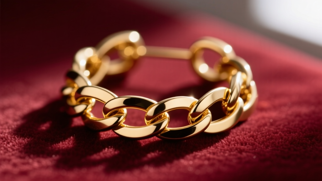 Macro shot of a kinked gold herringbone chain earring on velvet, highlighting the delicate overlapping flat V-shaped metal links.