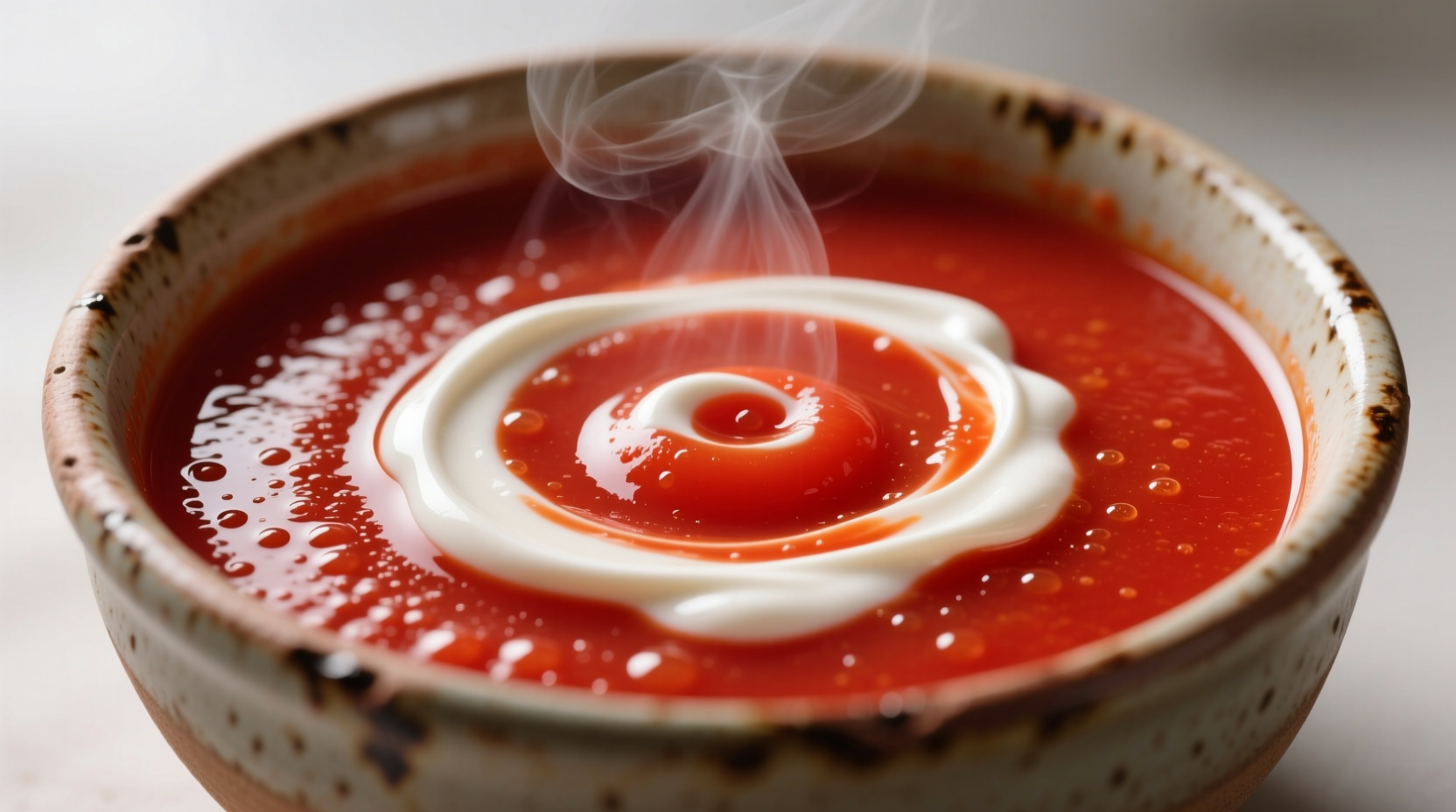 Sour cream swirl in vibrant tomato soup