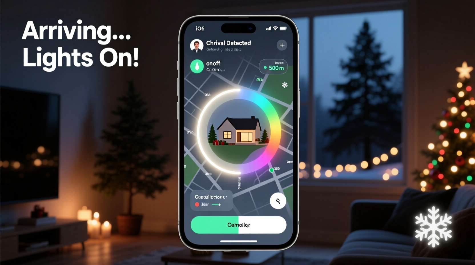 christmas light app controls with geofencing can they turn on when you arrive