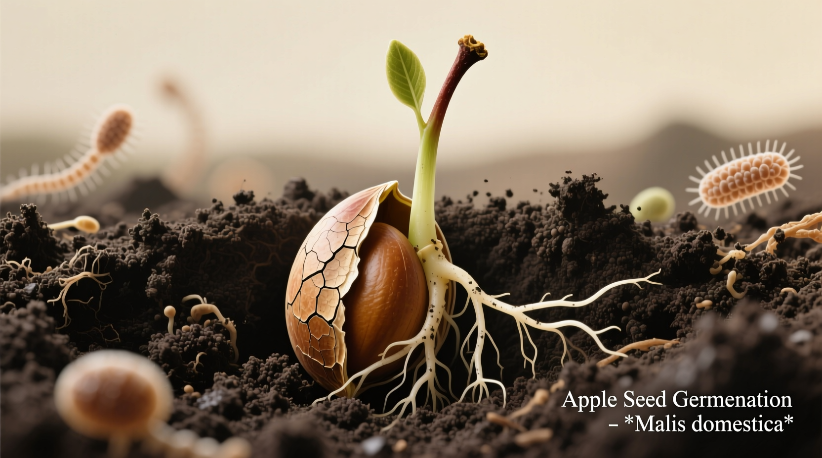 Apple seed germination process in soil