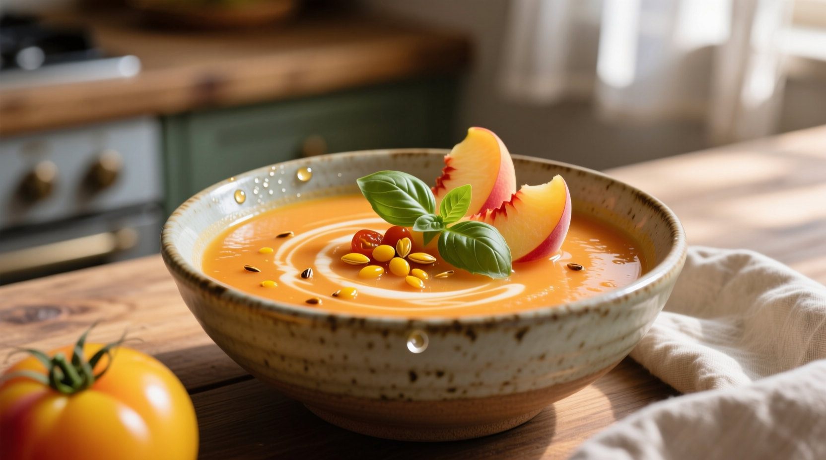 yellow tomato and peach gazpacho