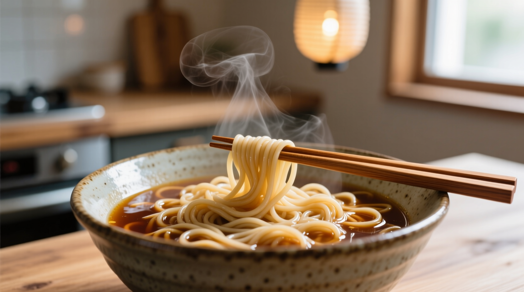 Perfectly cooked ramen noodles in bowl with chopsticks