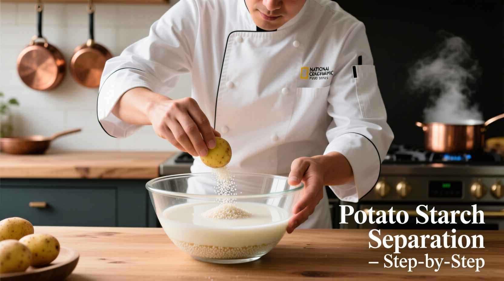Chef demonstrating potato starch separation technique