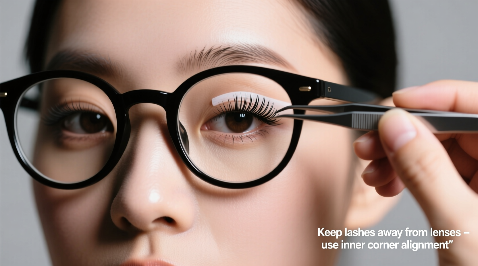how to apply false lashes with glasses without them poking your lenses
