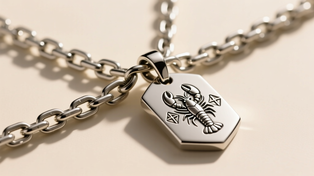 Close-up of a sturdy 1.5mm stainless steel box chain with a secure lobster clasp attached to a heavy silver memorial pendant.