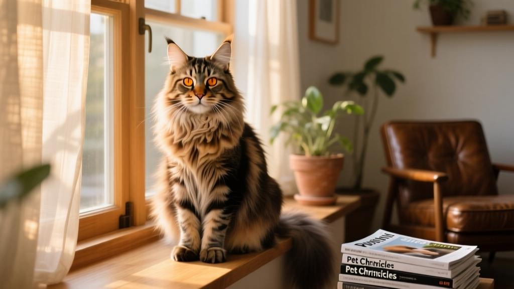 Maine coon cat sitting
