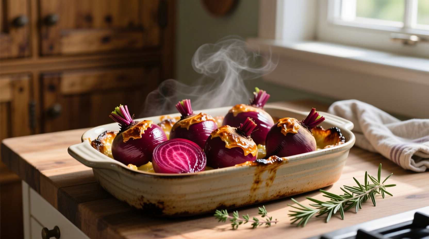 Oven-roasted beetroots with golden crust