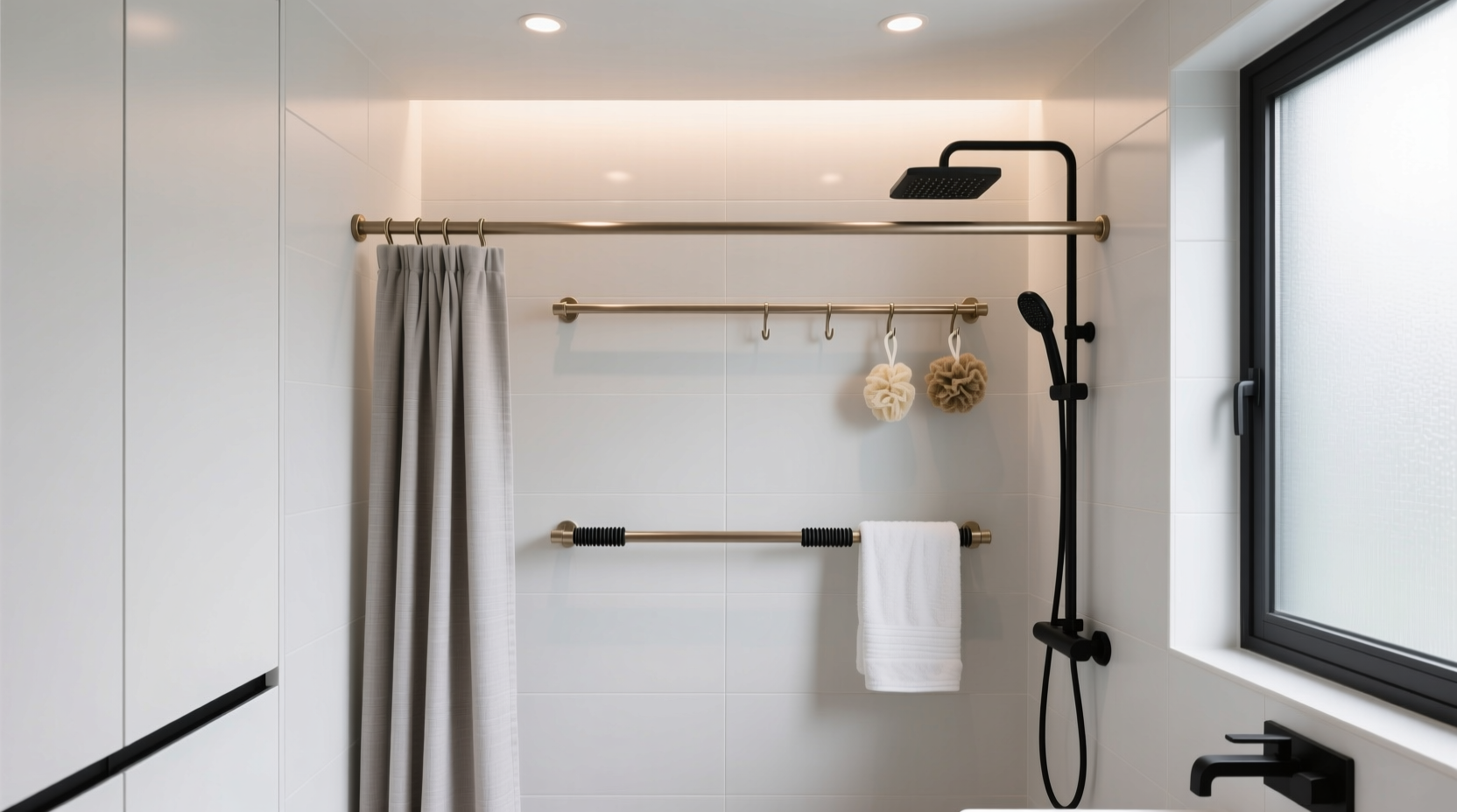 add a second shower rod for extra bathroom storage