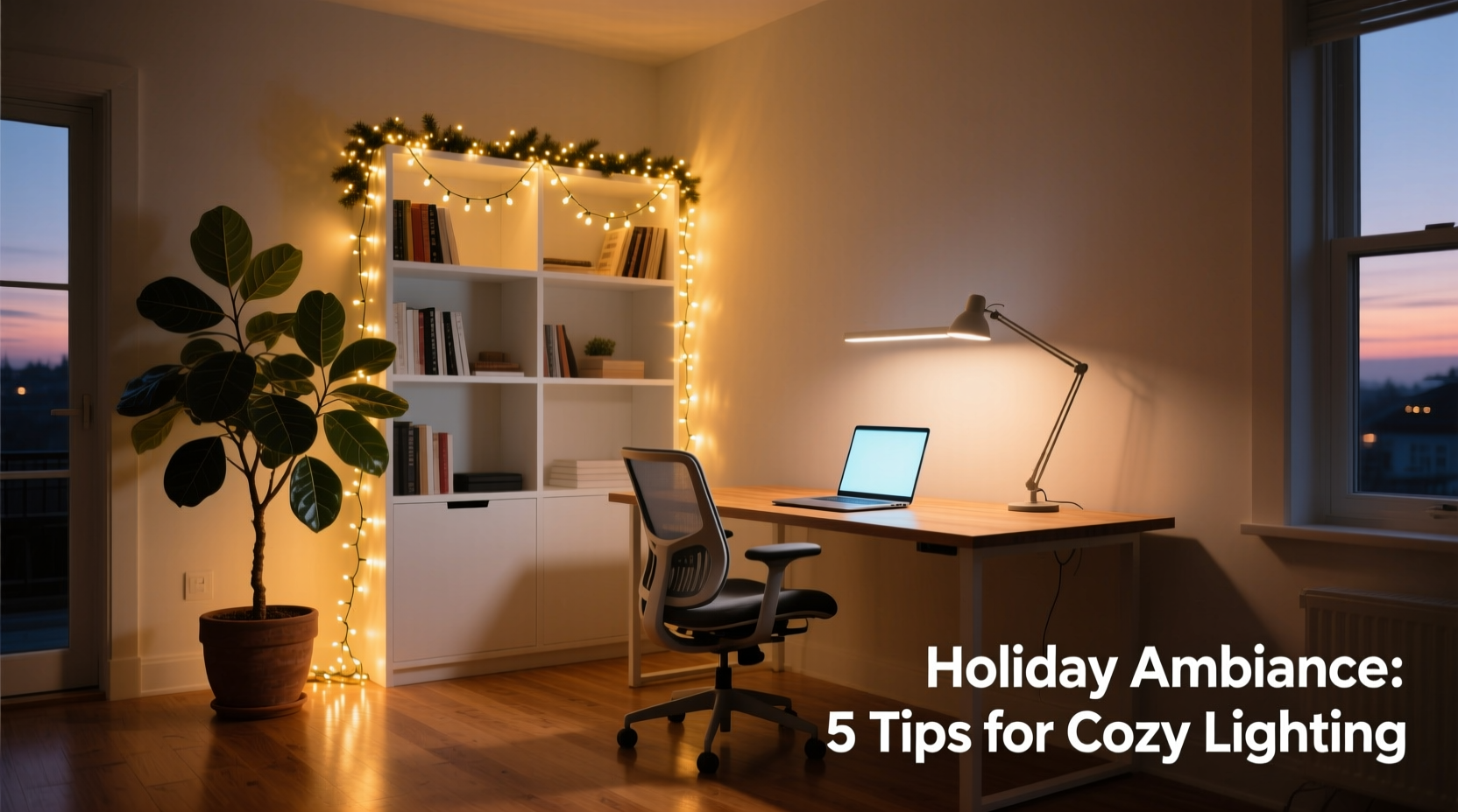 how to use christmas lights as ambient lighting for a home office setup