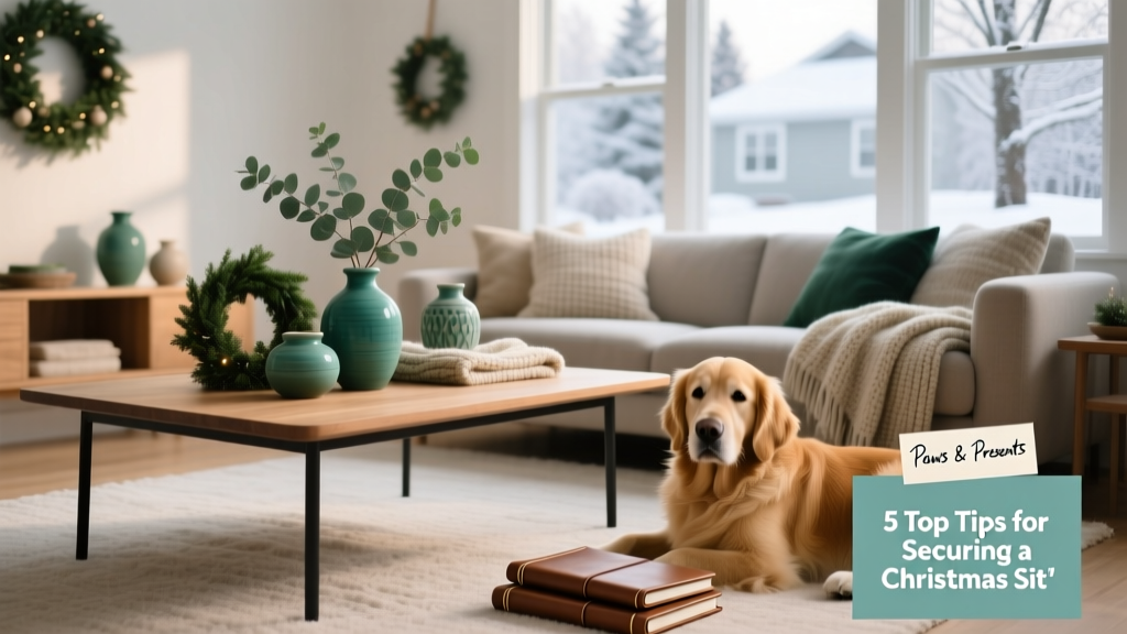 A festive, minimalist graphic featuring green and teal holiday accents, symbolizing connection and care