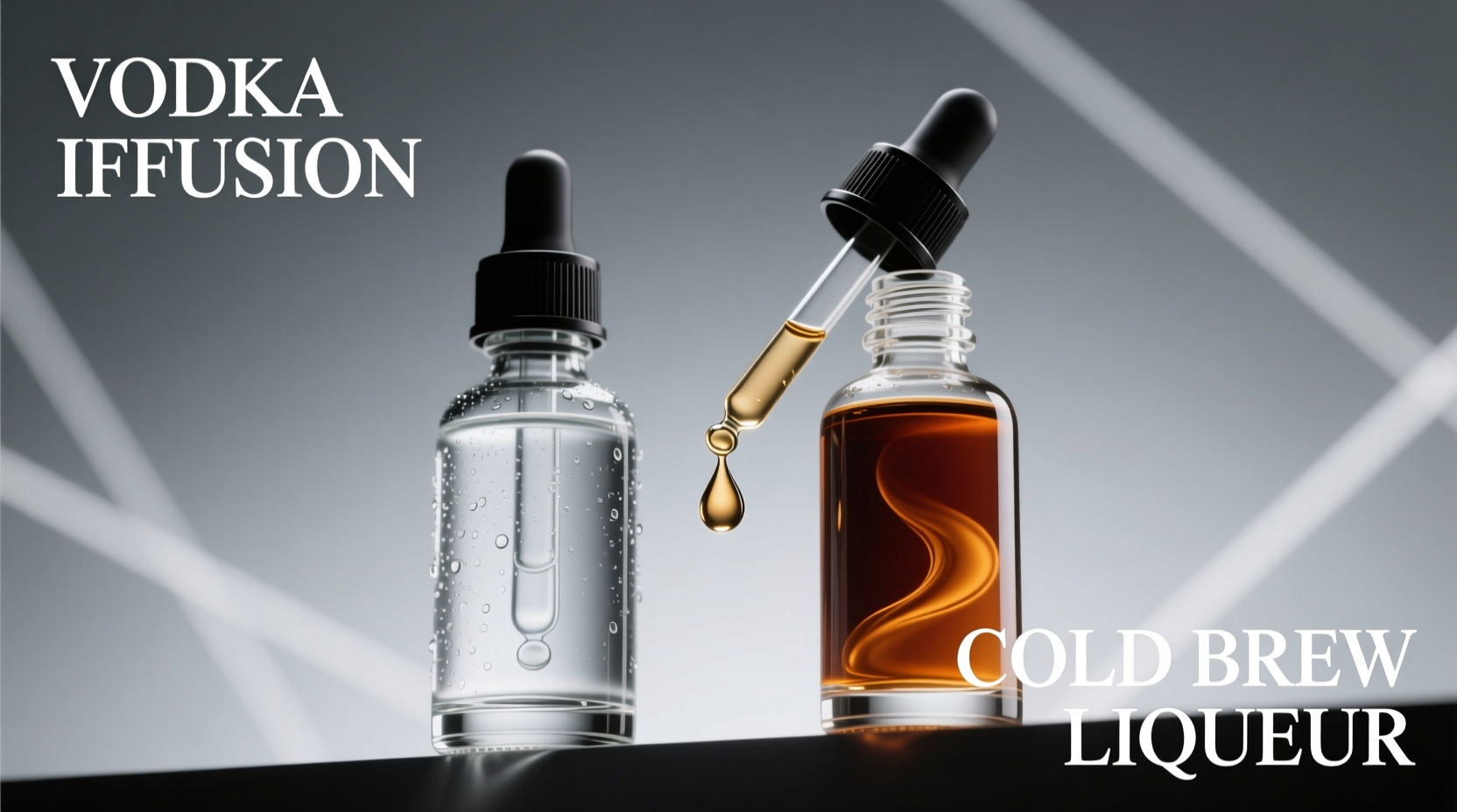 vodka infusion vs cold brew liqueur in glass dropper bottles which dispenses cleaner