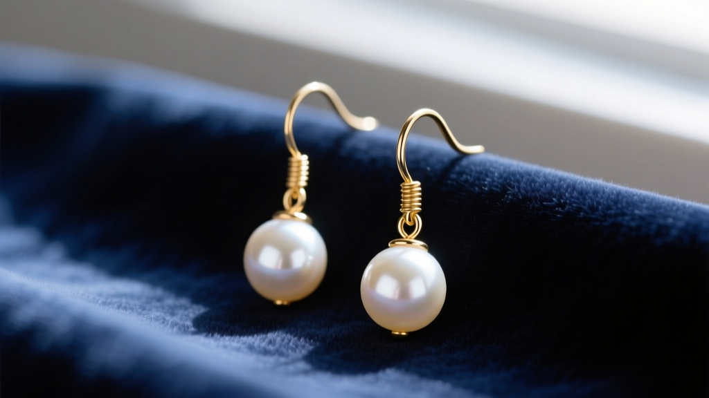 Pearl dangle earrings on 24-gauge gold-filled headpins on velvet, highlighting secure wrapped loops and a bright wire finish.
