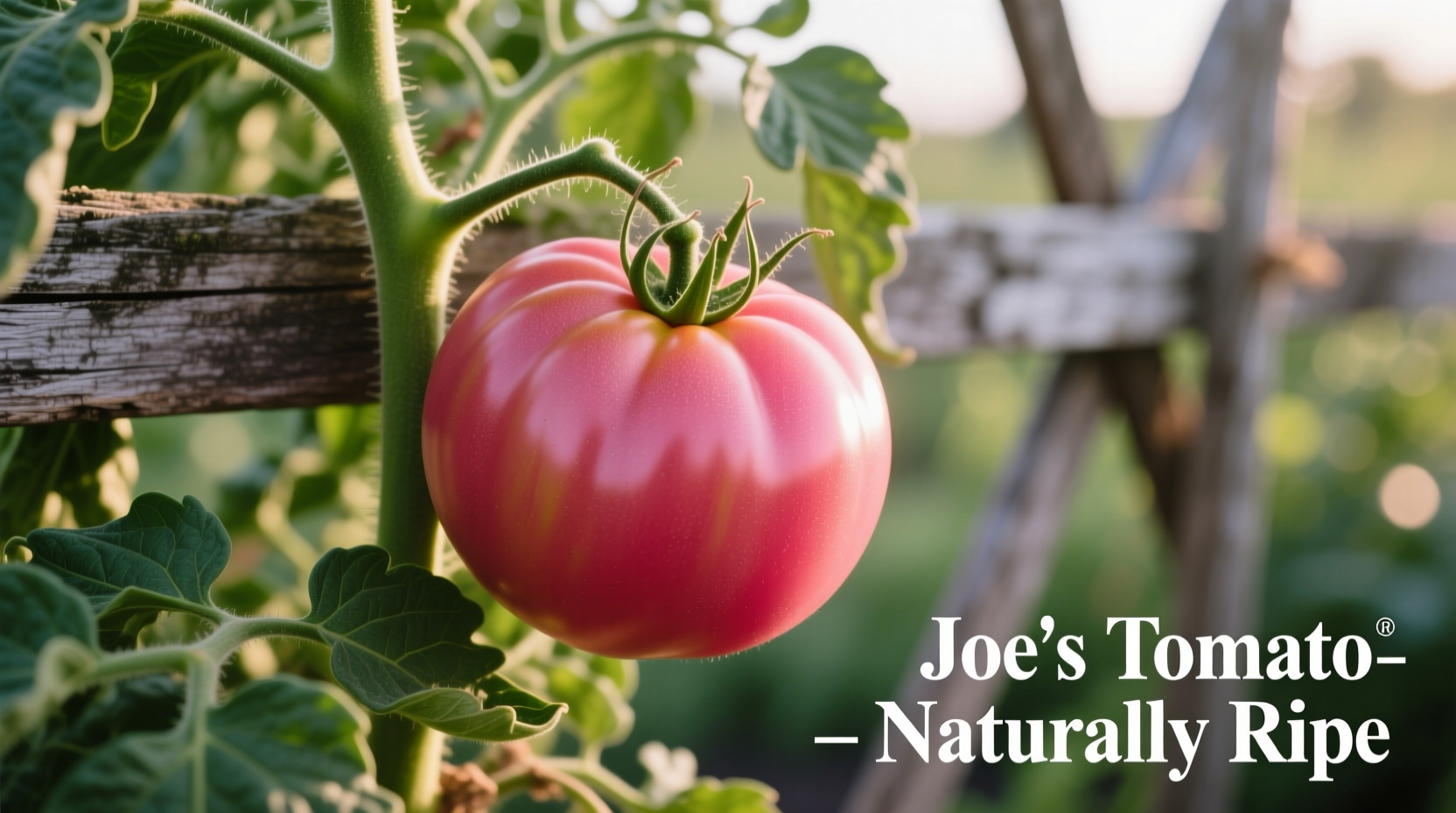 Ripe Joe's Tomato variety on vine with characteristic pink-red color