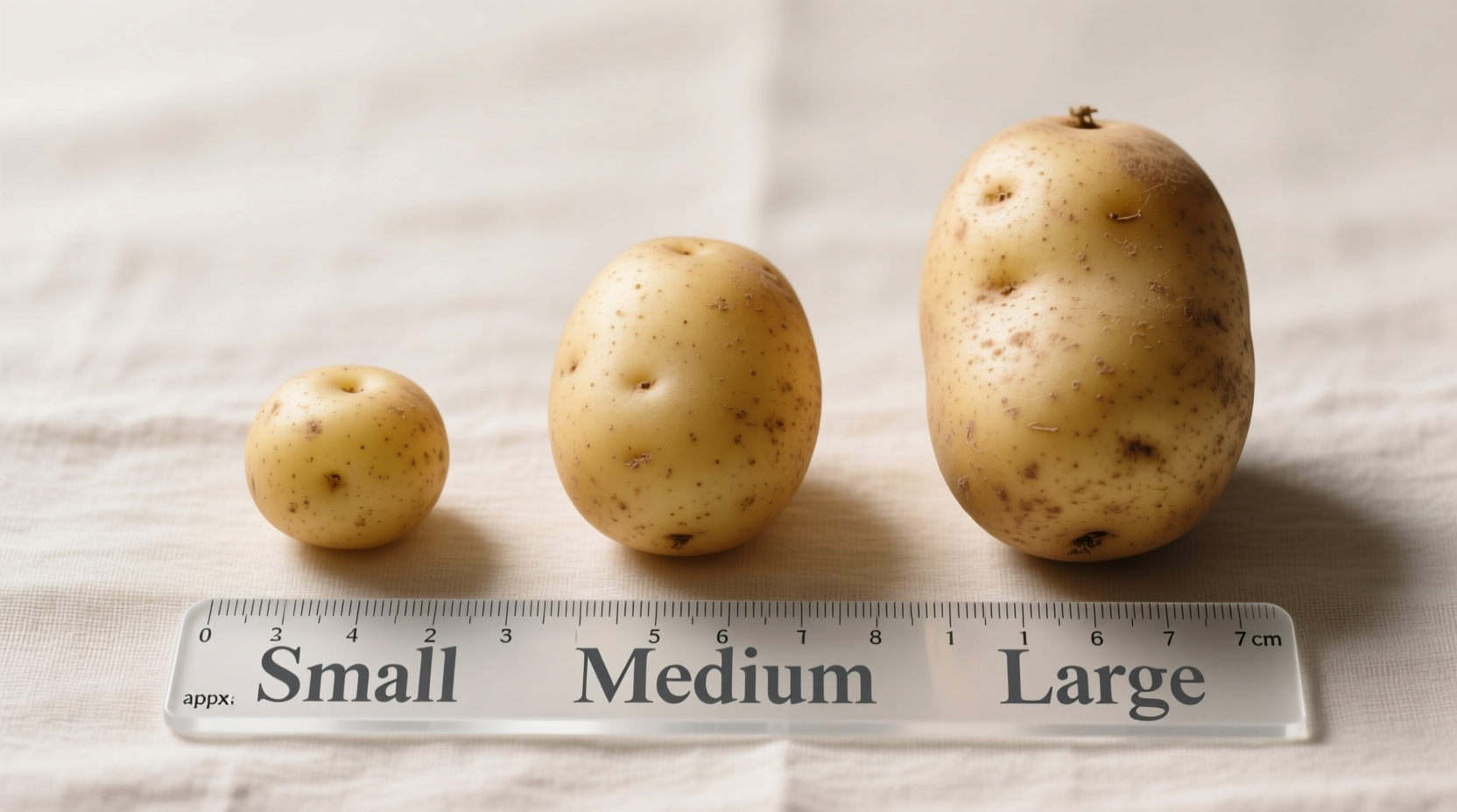 Potato size comparison chart showing small medium and large