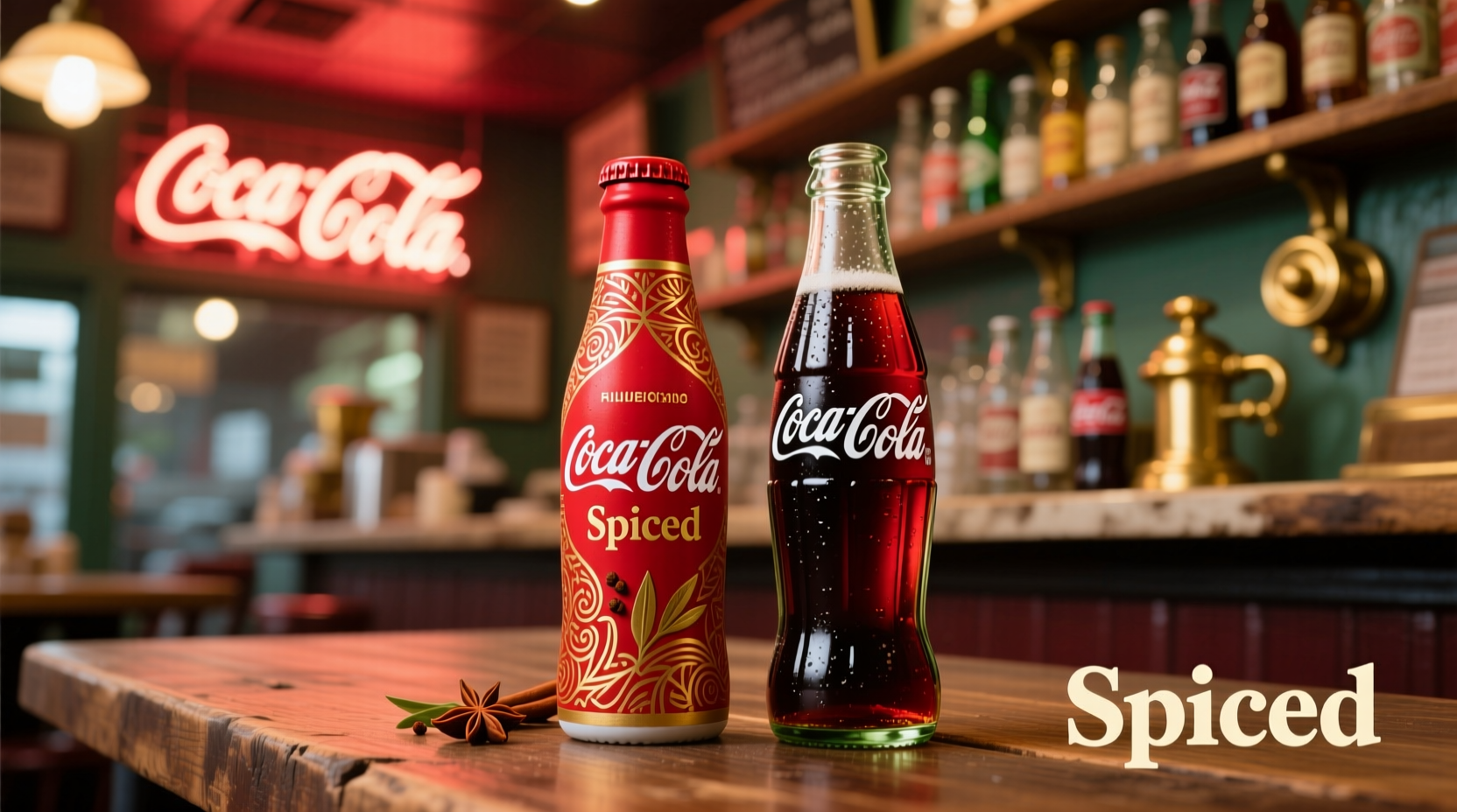 Coca-Cola Spiced bottle next to traditional cola
