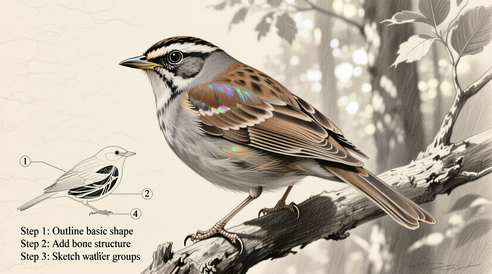 how to draw a bird realistic