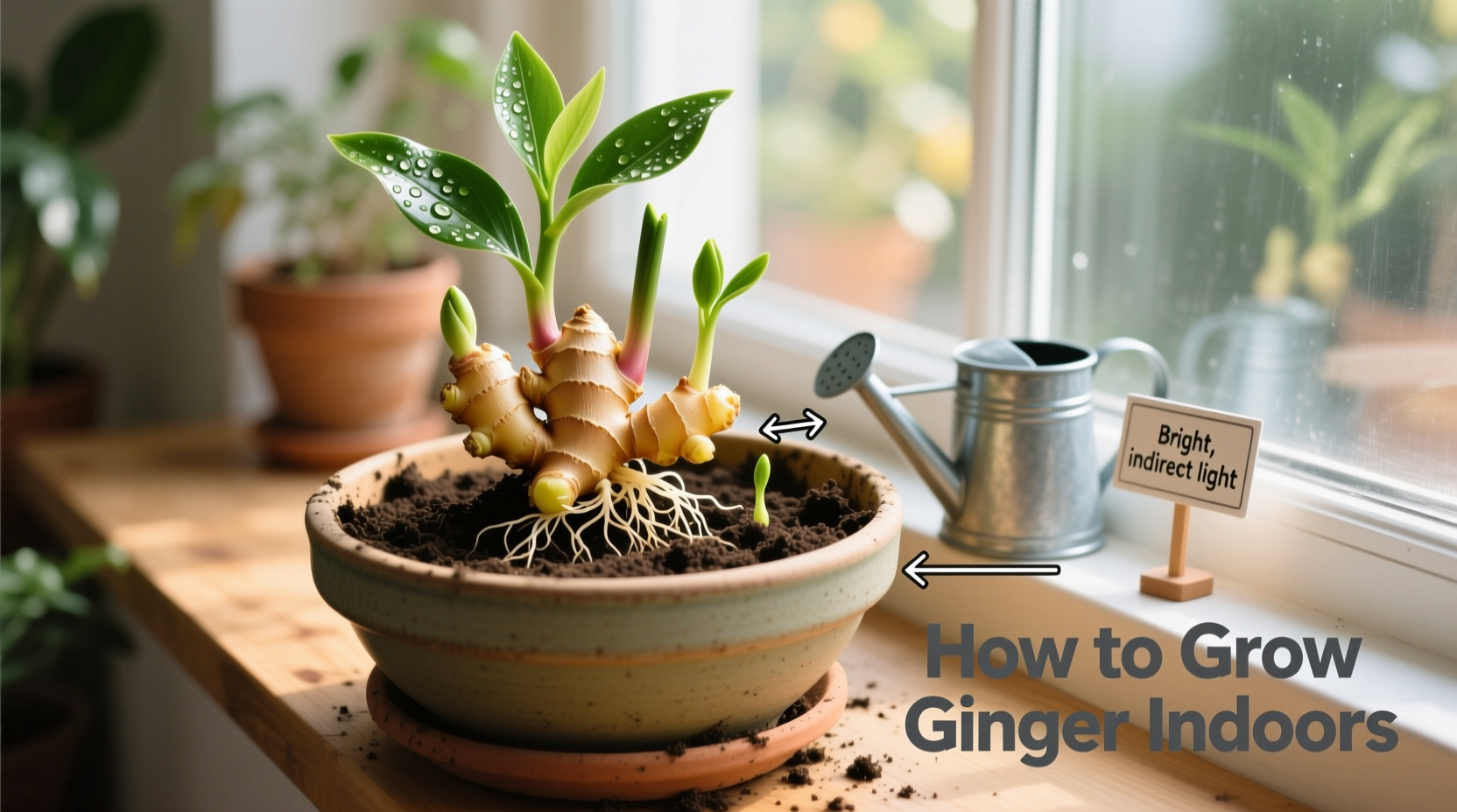 Close-up of ginger rhizomes in soil showing healthy root development