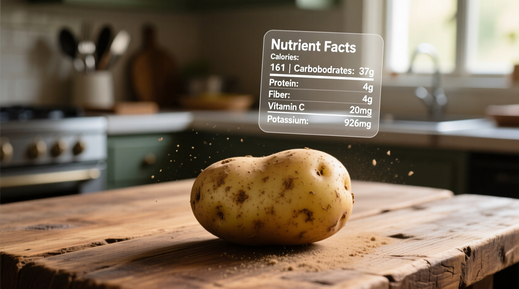 Potato nutrition facts on wooden table