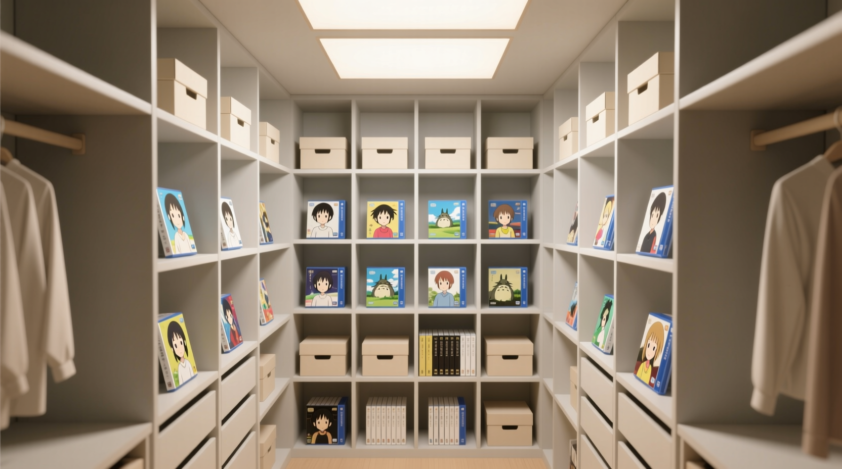 closet organization using anime box sets