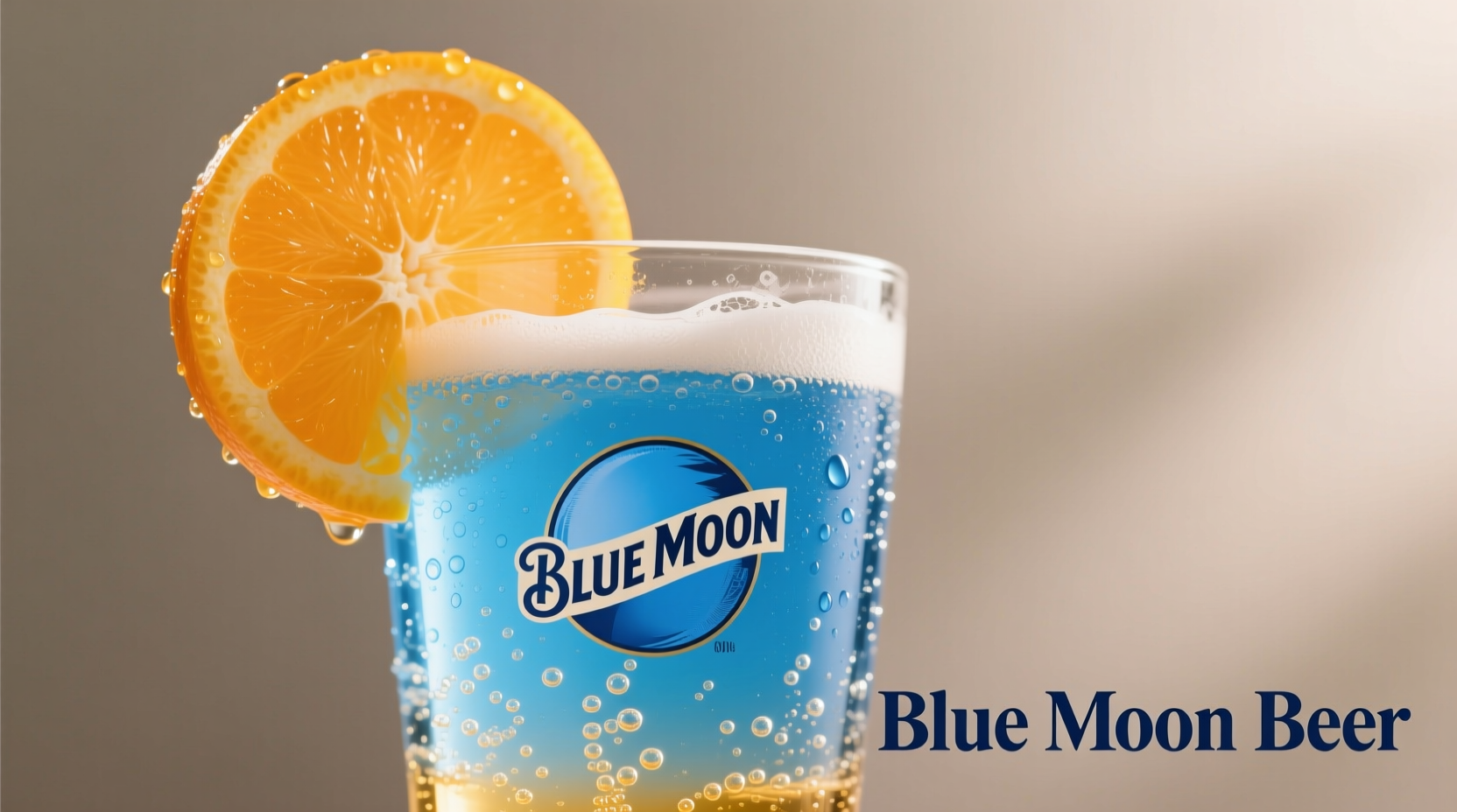 Blue Moon beer in glass with orange slice garnish