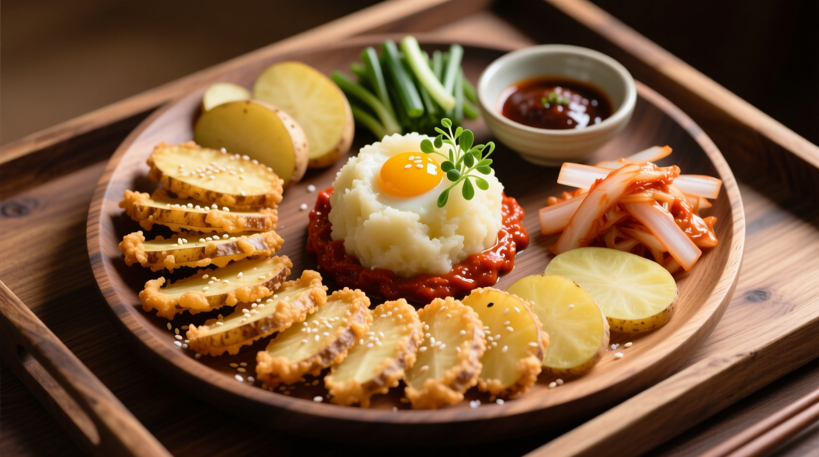 Traditional Korean potato banchan platter