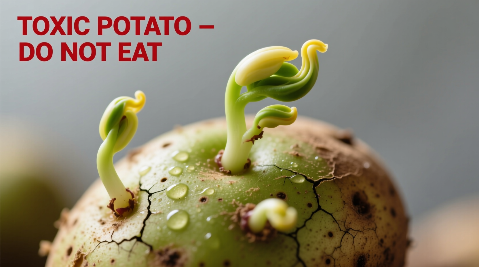 Green potato with visible sprouts showing toxicity risk