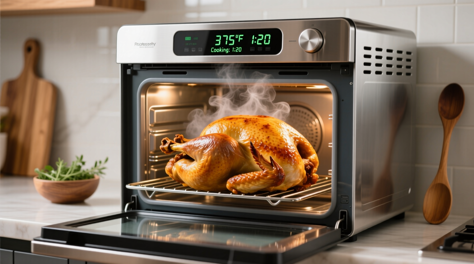 Turkey properly positioned in electric roaster oven