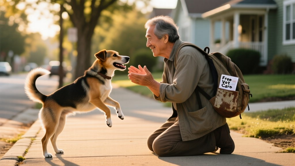 Person greets jumping dog