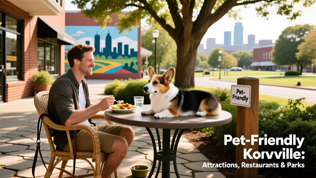 Person enjoying a meal on a shaded patio with a Corgi resting beside their chair